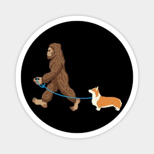 Bigfoot Dog Walk Corgi - Sasquatch Dog Lovers Magnet